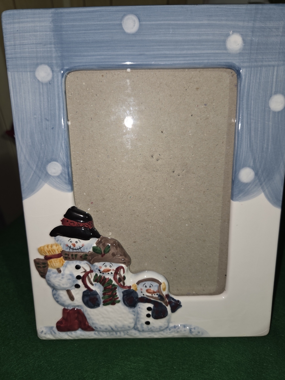 Holiday Snowman Ceramic Picture Frame - Blue and White
